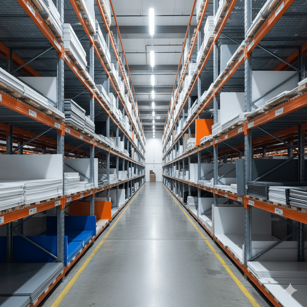 Pilhas de chapas de acrílico e PVC