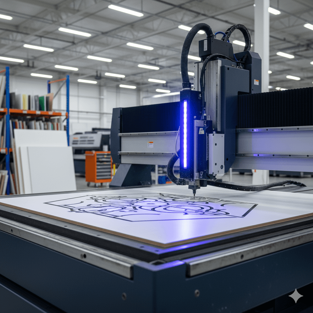 Máquina de corte CNC em operação